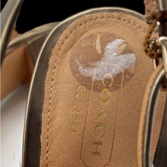 Coach “Lilly” Metallic Bronze Pointed Toe Stiletto Heel Slingback Pumps - Picture 5 of 16